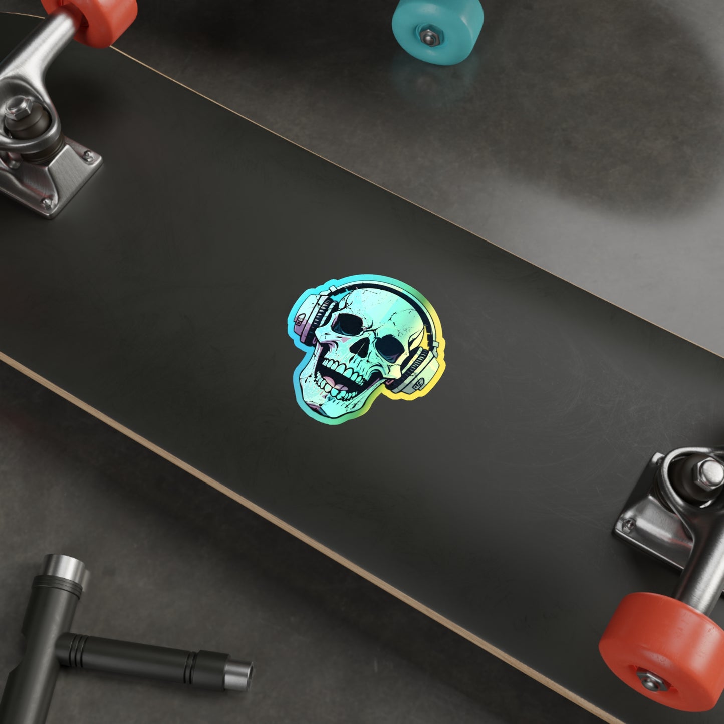 Holographic Skull Headphone Die-Cut Stickers – Bold & Vibrant Decals for Skaters and Music Lovers