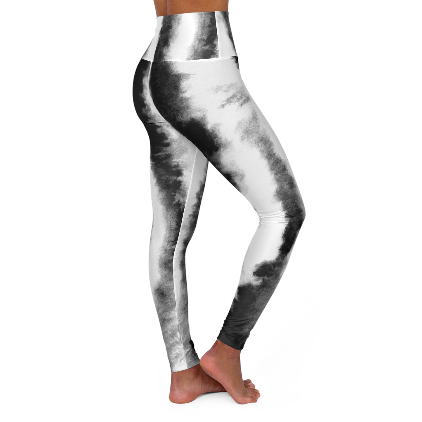 Black and White Tie-Dye High Waisted Yoga Leggings - Comfortable Activewear for Yoga and Fitness