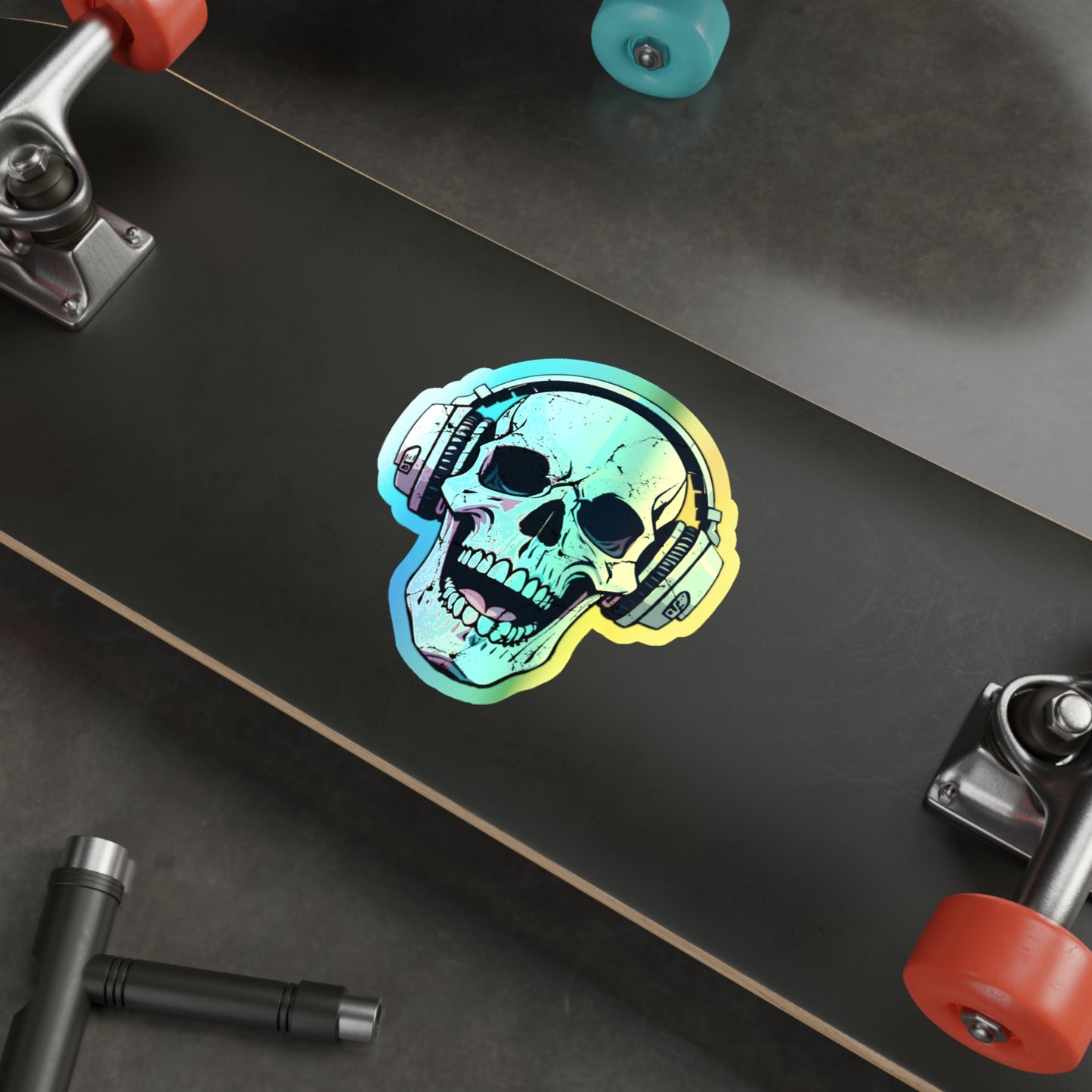Holographic Skull Headphone Die-Cut Stickers – Bold & Vibrant Decals for Skaters and Music Lovers