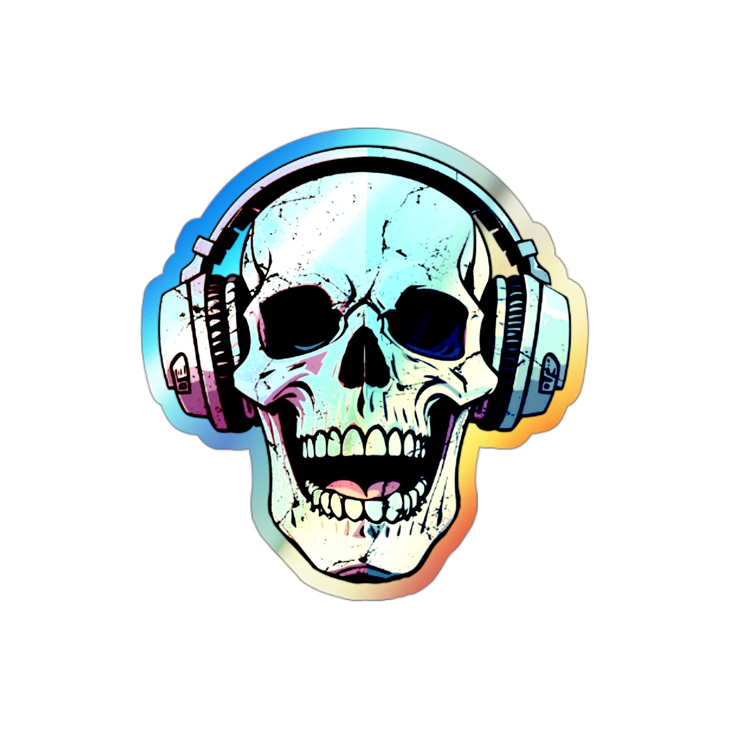 Holographic Skull Headphone Die-Cut Stickers – Bold & Vibrant Decals for Skaters and Music Lovers