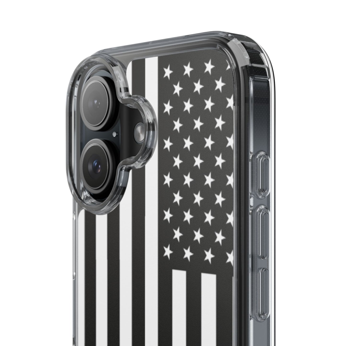 Patriotic Clear Phone Case - Black and White American Flag Design
