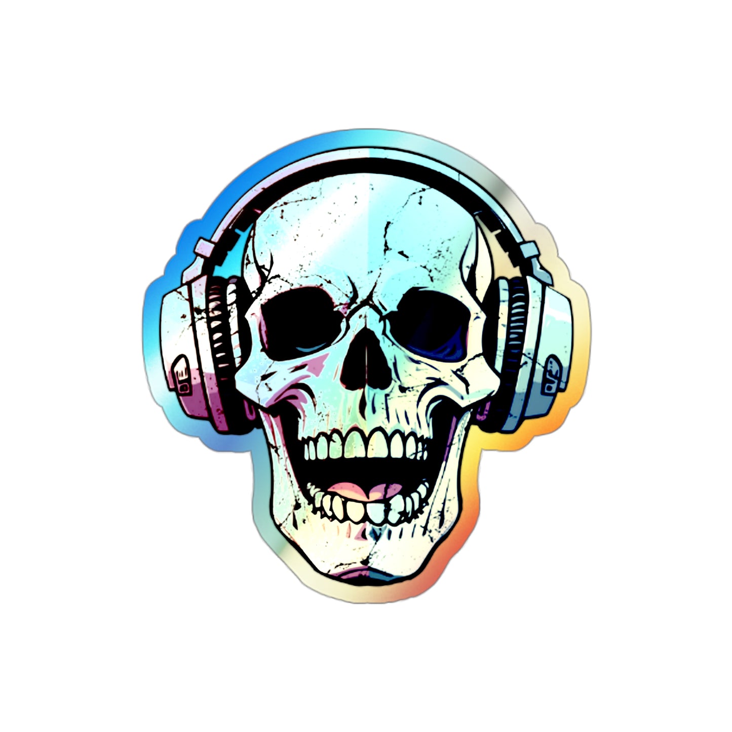Holographic Skull Headphone Die-Cut Stickers – Bold & Vibrant Decals for Skaters and Music Lovers