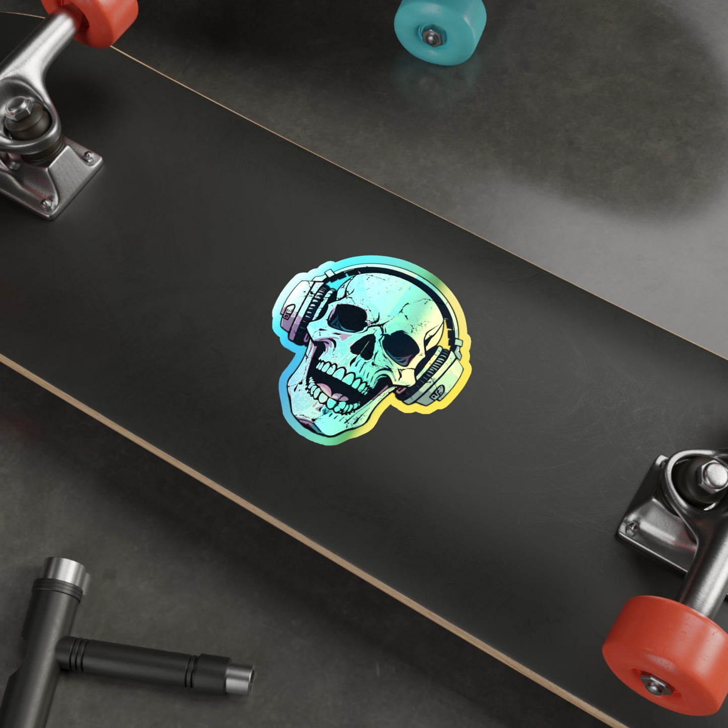 Holographic Skull Headphone Die-Cut Stickers – Bold & Vibrant Decals for Skaters and Music Lovers