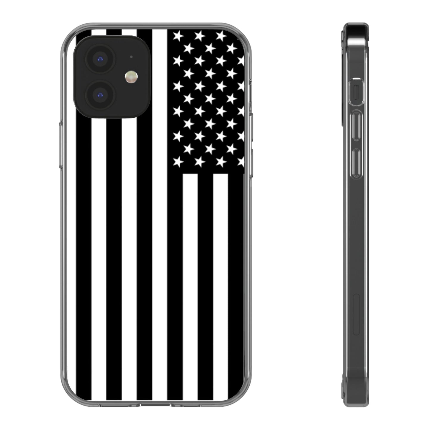 Patriotic Clear Phone Case - Black and White American Flag Design