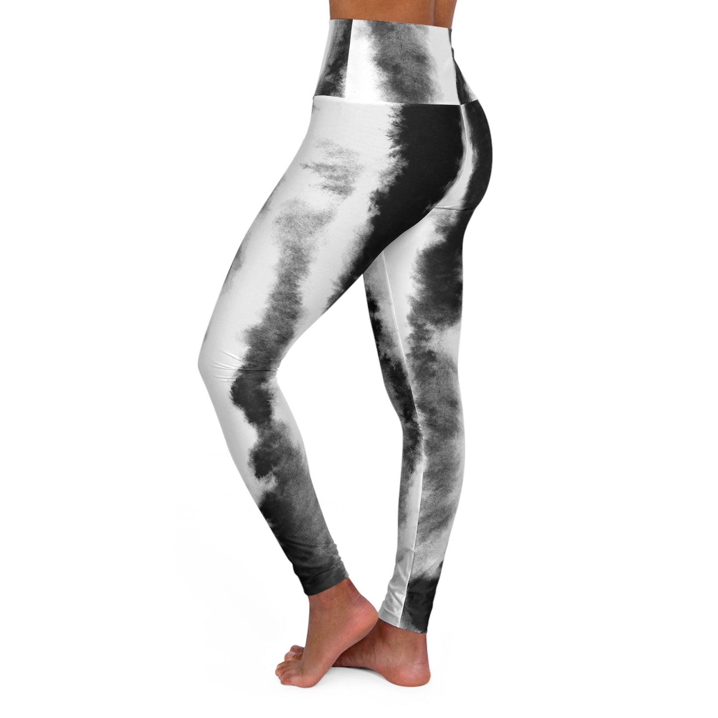 Black and White Tie-Dye High Waisted Yoga Leggings - Comfortable Activewear for Yoga and Fitness