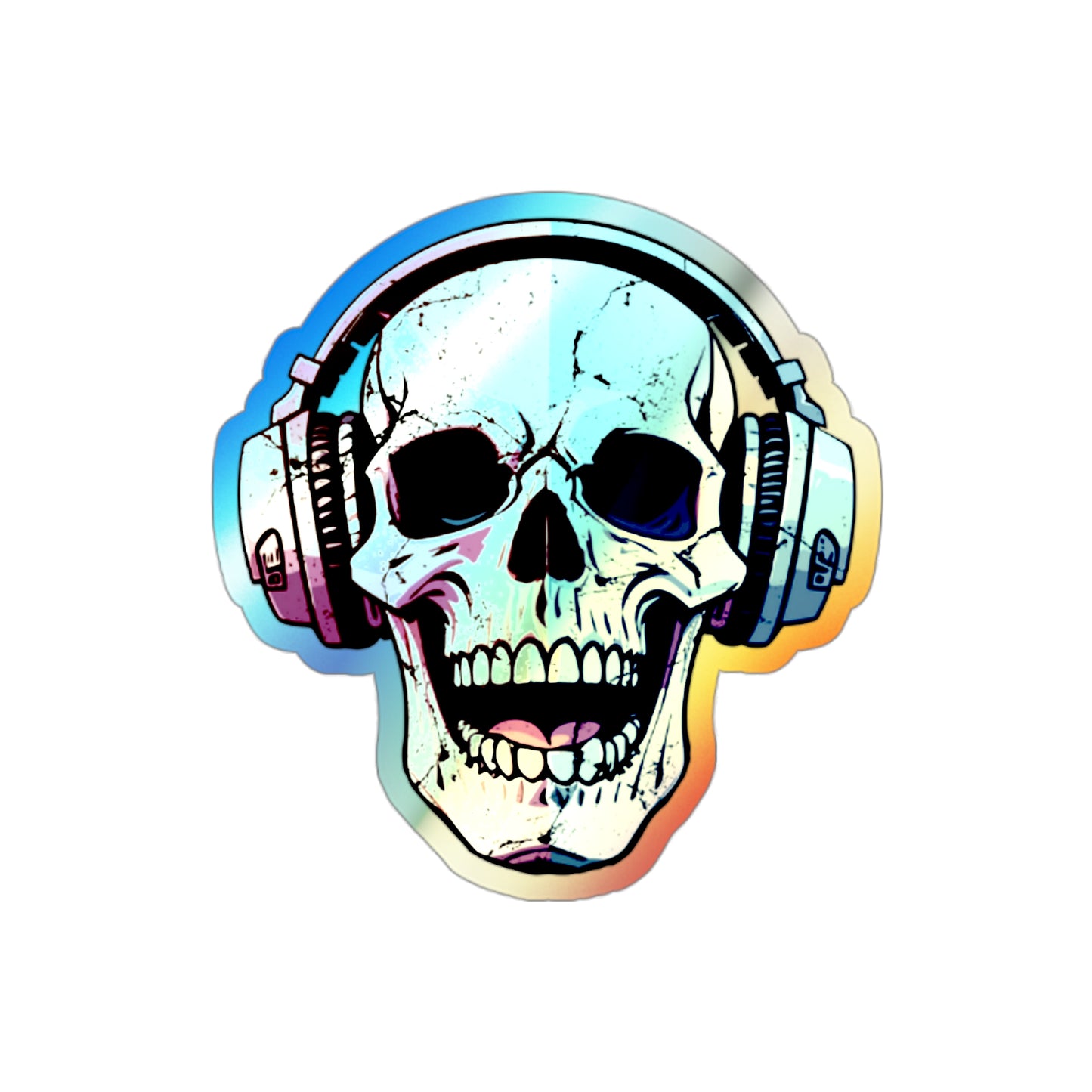 Holographic Skull Headphone Die-Cut Stickers – Bold & Vibrant Decals for Skaters and Music Lovers