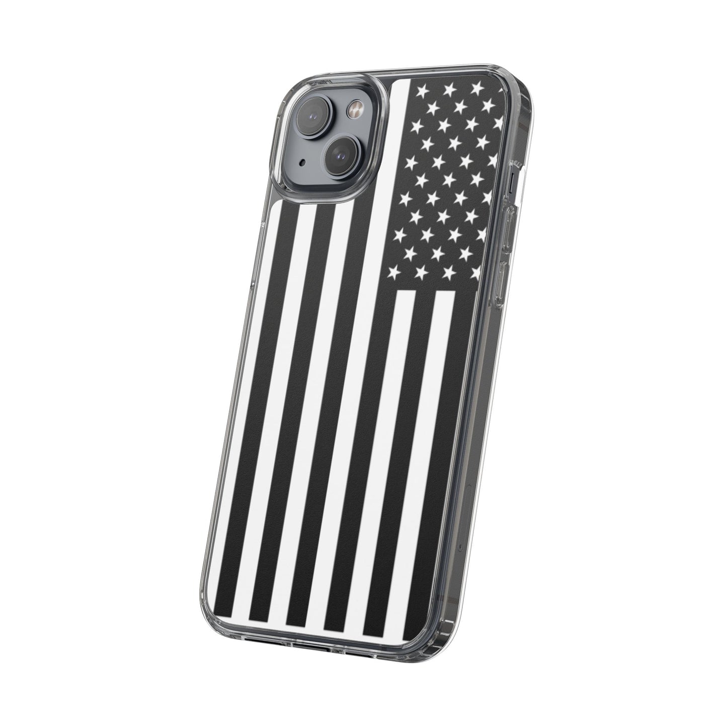 Patriotic Clear Phone Case - Black and White American Flag Design