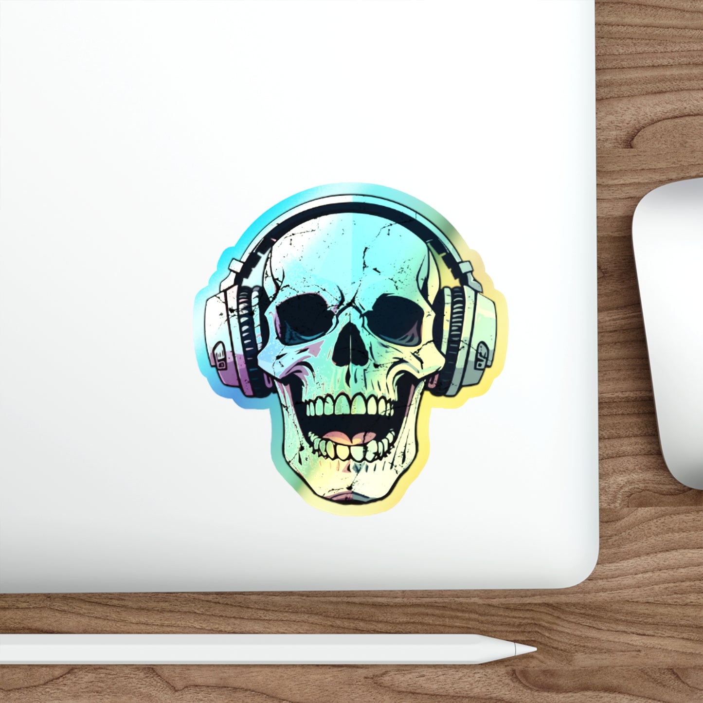 Holographic Skull Headphone Die-Cut Stickers – Bold & Vibrant Decals for Skaters and Music Lovers