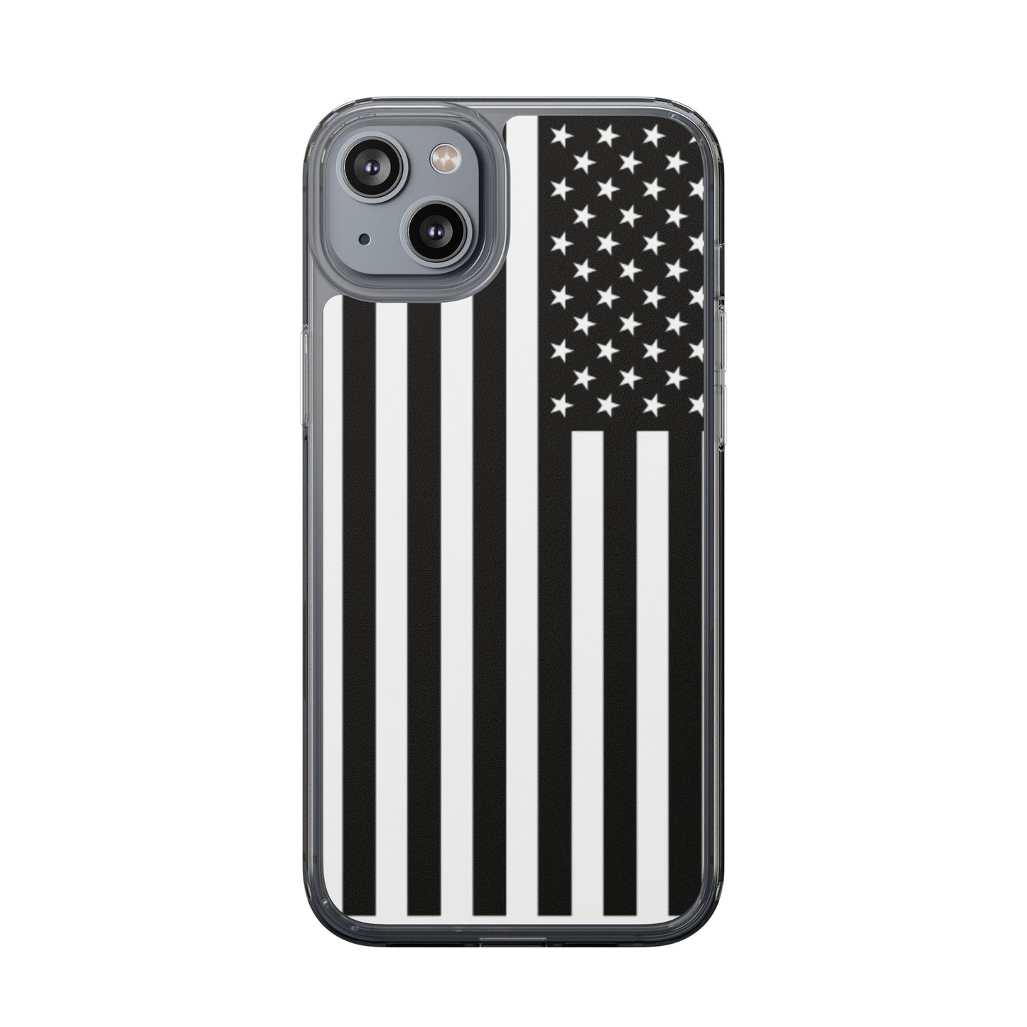 Patriotic Clear Phone Case - Black and White American Flag Design