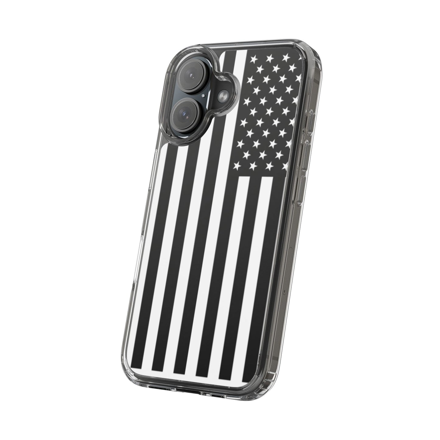 Patriotic Clear Phone Case - Black and White American Flag Design