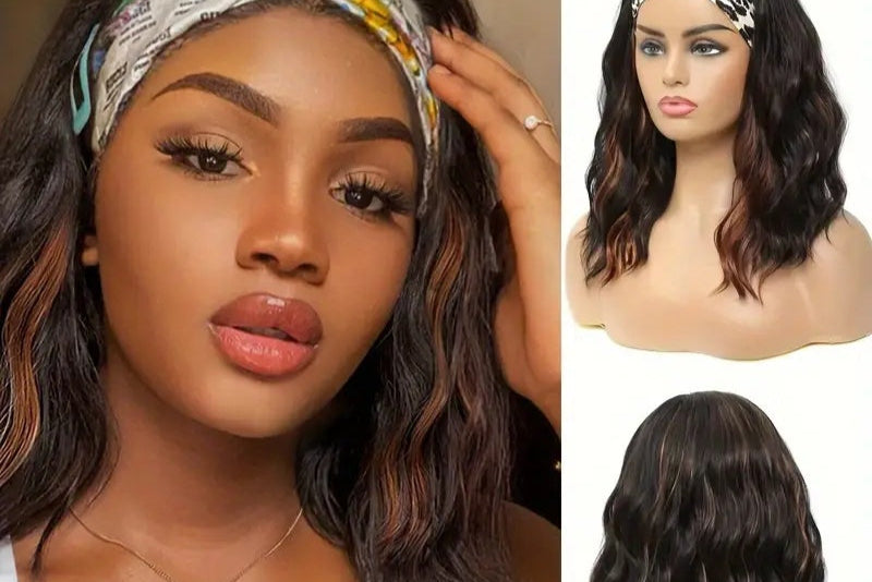 Fashion Water Wave Hairband Non-toxic Wig, Heat-resistant Synthetic Hair Band Elastic Cap, No Glue, Trendy Wave Style, Suitable For The Whole Scene.