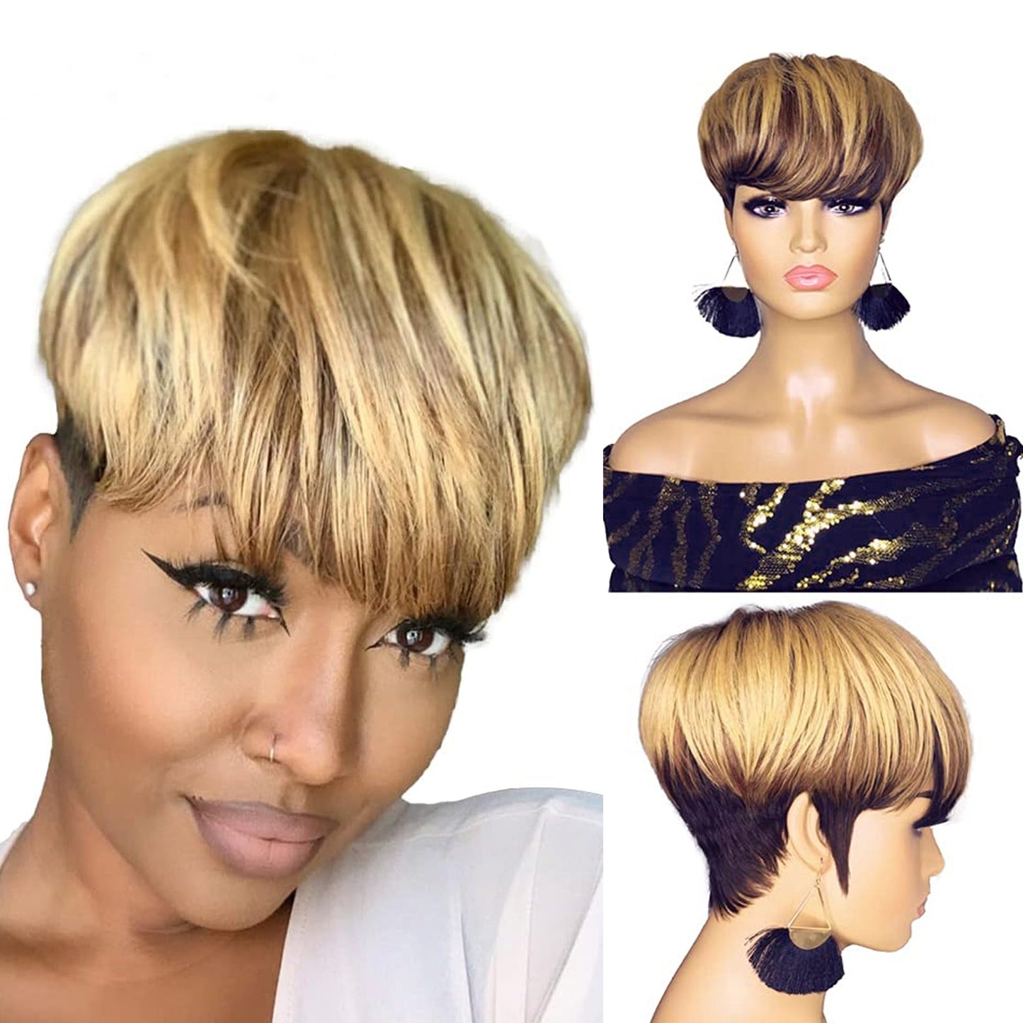 Brazil Hair Multi-color Non-toxic Wig, Straight Hair Style, Ladies Wig, Human Hair Mechanism, Elf Wig, Suitable For The Whole Scene.