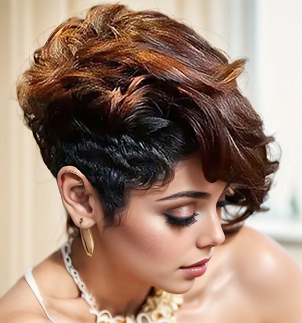 Short Black Non-toxic Wig, Mixed With Brown Bangs, Natural Short Hair, High Temperature Silk Synthetic Short Hair, Suitable For Black Women.