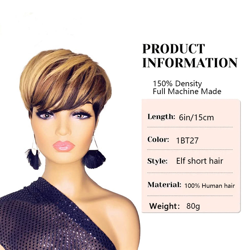 Brazil Hair Multi-color Non-toxic Wig, Straight Hair Style, Ladies Wig, Human Hair Mechanism, Elf Wig, Suitable For The Whole Scene.