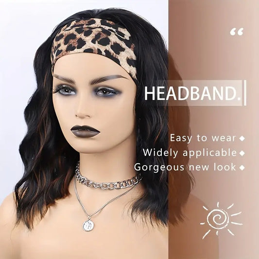 Fashion Water Wave Hairband Non-toxic Wig, Heat-resistant Synthetic Hair Band Elastic Cap, No Glue, Trendy Wave Style, Suitable For The Whole Scene.