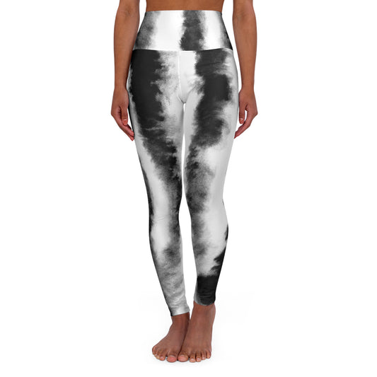 Black and White Tie-Dye High Waisted Yoga Leggings - Comfortable Activewear for Yoga and Fitness