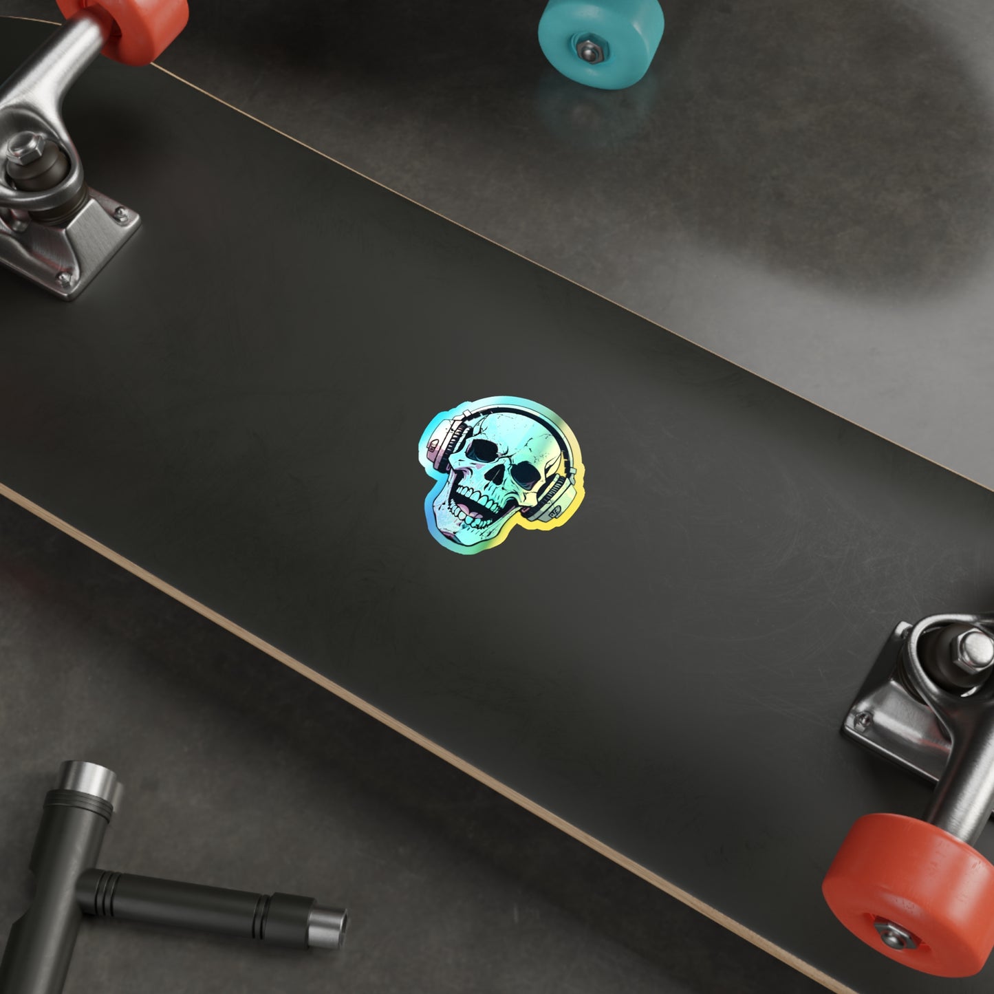 Holographic Skull Headphone Die-Cut Stickers – Bold & Vibrant Decals for Skaters and Music Lovers