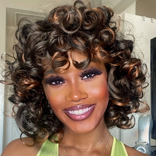 Elegant 12-inch Multi-color Curly Hair Non-toxic Wig, Natural Synthetic Full-head Wig, Heat-resistant, Suitable For The Whole Scene.