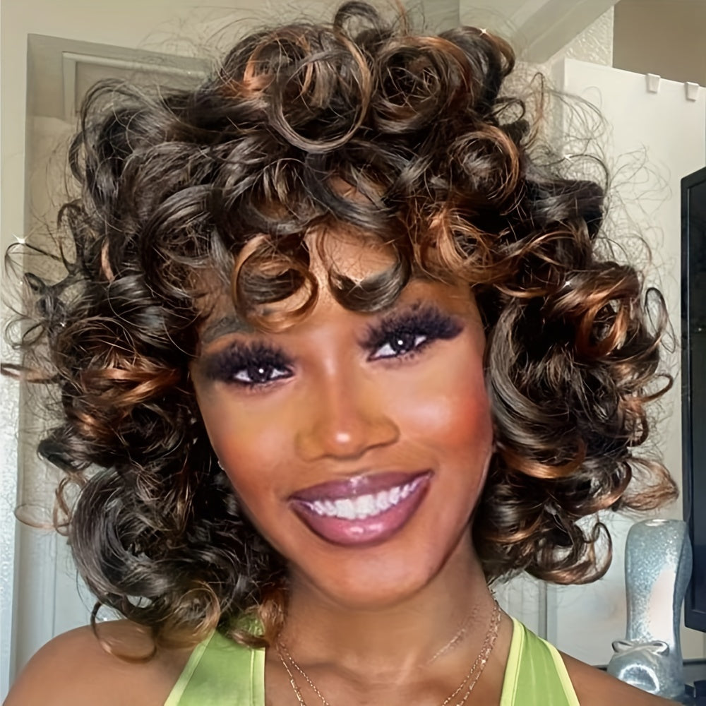 Elegant 12-inch Multi-color Curly Hair Non-toxic Wig, Natural Synthetic Full-head Wig, Heat-resistant, Suitable For The Whole Scene.